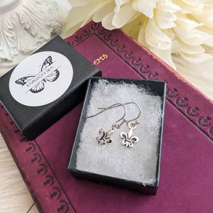 Tiny Fleur de Lis Earrings, French Earrings, Silver Flower of the Lily, Shabby Chic, Canadian Jewelry, Quebec, New Orleans, Mardi Gras