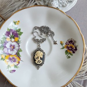 Skull Cameo Necklace, Day of the Dead Necklace, Dia de Los Muertas, Lady Skeleton Jewelry