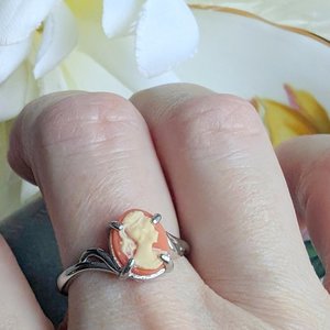 Carnelian Cameo Ring, Gold Vermeil 925 Sterling Silver Ring, Victorian Cameo Jewelry, Adjustable Size Ring