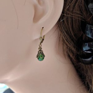 Emerald green earrings antique style 1920s jewelry for women, emerald green earrings, May birthday gift ideas for her, St Patrick's Day