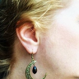 Crescent Moon Earrings, Celestial Jewelry, Filigree Moon Pendants