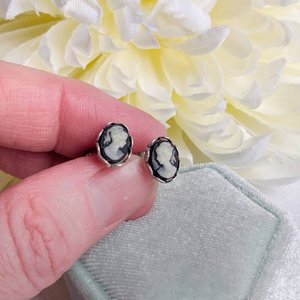 Tiny Cameo Earrings, Dainty Cameo Studs, Minimalist Jewelry, Stainless Steel Hypoallergenic Posts