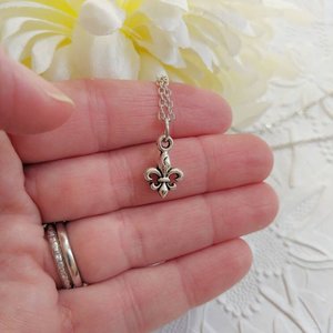 Tiny Fleur De Lis Necklace, Mardi Gras French Pendant, French Canadian Jewelry Gift for Her