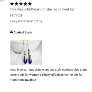 Long Blue and Silver Earrings, Antique Style Earrings, Victorian Jewelry, September Birthday Gift Idea for Girlfriend