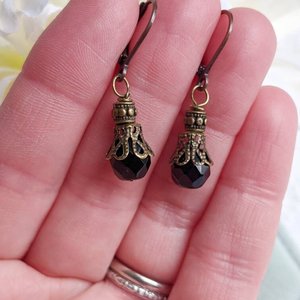 Onyx Drop Earrings, Regency Era Earrings, Vintage Style Earrings, Victorian Earrings, Art Nouveau Era, Historical Costume Jewelry