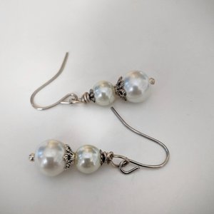 Double Pearl Earrings, Ivory pearl earrings, Elegant Earrings, Vintage Style Jewelry for Bride, Wedding day Earrings, Regency Era, Pearlcore