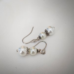 Double Pearl Earrings, Ivory pearl earrings, Elegant Earrings, Vintage Style Jewelry for Bride, Wedding day Earrings, Regency Era, Pearlcore