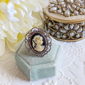 Black Cameo Statement Ring, Adjustable Size, Victorian Jewelry