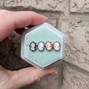 Wedgewood Blue Cameo Studs, Tiny Earrings, Stainless Steel Hypoallergenic Posts