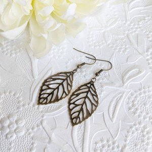 Leaf Earrings, Filigree Earrings, Fall Jewelry, Boho Jewelry Gift for Nature Lover, Gift for Mom from Daughter