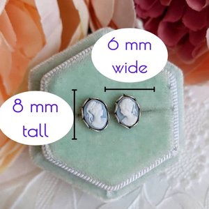 Wedgewood Blue Cameo Studs, Tiny Earrings, Stainless Steel Hypoallergenic Posts