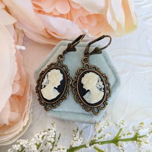 Turquoise Cameo Earrings, Victorian Lady Cameo Earrings, Romantic Earrings, Bride Earrings Vintage Style Wedding Jewelry, Historical Costume