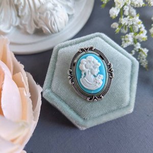 Blue Cameo Brooch, Victorian Jewelry, Historical Costume