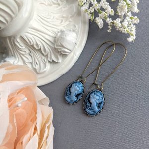 Blue Cameo Earrings, Victorian Earrings, Romantic Jewelry, Vintage Style, Cottage Core, Something Blue for Bride, Gift for Her