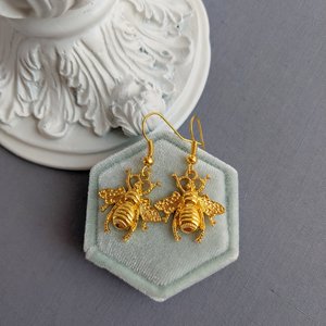 Gold Bee Earrings, Honeybee Jewelry