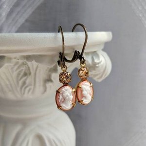 Lady Cameo Earrings, Blush Pink Earrings, Victorian Cameo Jewelry, Antique Replica, Vintage Style Jewelry, Romantic Shabby Chic Modern Retro