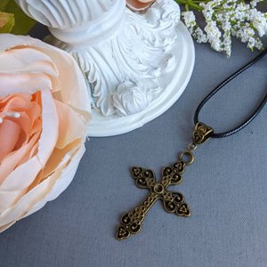 Gothic Cross Necklace on Leather Choker