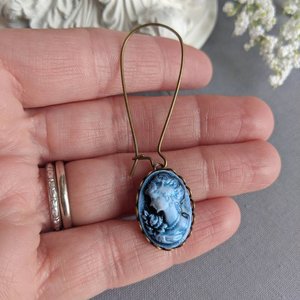 Blue Cameo Earrings, Victorian Earrings, Romantic Jewelry, Vintage Style, Cottage Core, Something Blue for Bride, Gift for Her