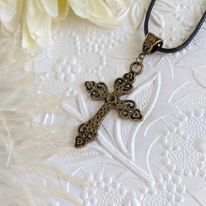 Gothic Cross Necklace on Leather Choker