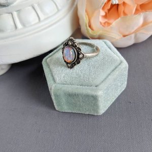 Fire Opal Ring, Victorian ring, Vintage Glass ring, Fire Opal jewelry, Vintage Style Jewelry Gift, Historical Jewelry, Adjustable Ring