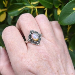 Fire Opal Ring, Victorian ring, Vintage Glass ring, Fire Opal jewelry, Vintage Style Jewelry Gift, Historical Jewelry, Adjustable Ring