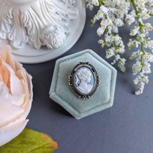 Blue Cameo Brooch, Victorian Jewelry, Historical Costume