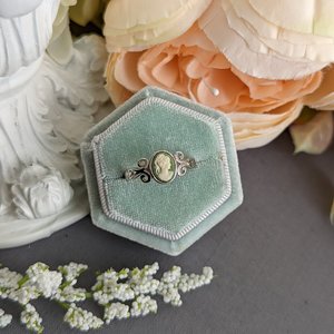 Green Cameo Ring, 925 Sterling Silver Adjustable Cameo Ring, Antique Replica Cameo Jewelry, Victorian Jewelry Gift for Anniversary