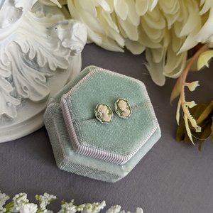 Green Cameo Studs, Stainless Steel Hypoallergenic Studs