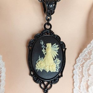 Black Woodland Fairy Necklace, Fae Jewelry Pendant