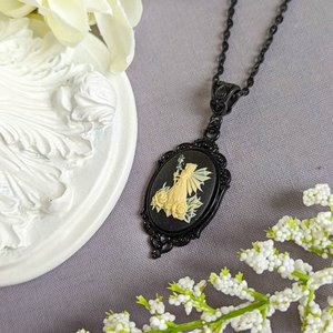 Black Woodland Fairy Necklace, Fae Jewelry Pendant