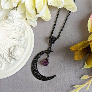 Black Crescent Moon Necklace, Witchy Celestial Jewelry