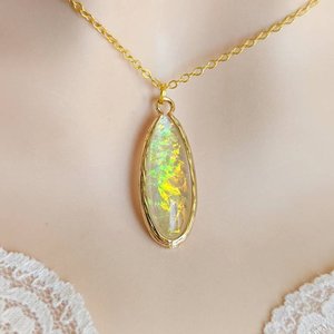 Opal Teardrop Pendant, Iridescent Gemstone Jewelry, October Birthstone 