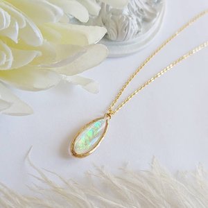 Opal Teardrop Pendant, Iridescent Gemstone Jewelry, October Birthstone 