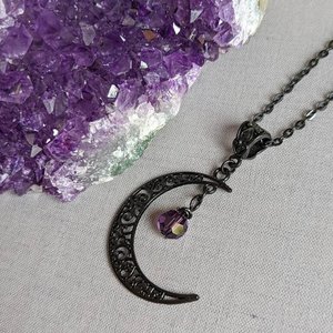 Black Crescent Moon Necklace, Witchy Celestial Jewelry