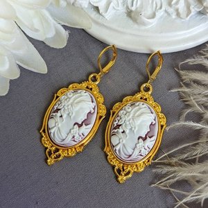 Cameo Statement Earrings, Goddess Cameo Earrings, Victorian Jewelry, Romantic Vintage Style Shabby Chic, Regency Jewelry, Historical Costume