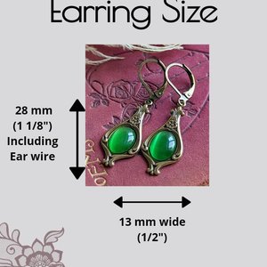 Victorian Earrings, Green Dangle Earrings, Vintage Style Jewelry Gift for Her, Regency Era, Art Nouveau