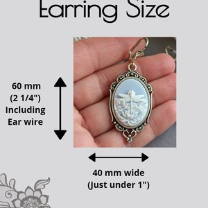 Blue Dragonfly Cameo Earrings, Art Nouveau Jewelry