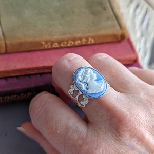 Cameo Ring, Statement Ring, Adjustable Size, Silver Filigree, Victorian Jewelry, Vintage Style, Steampunk Dark Academia