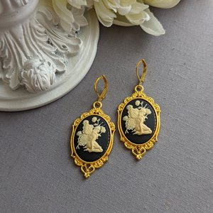 Fairy Cameo Earrings, Woodland Fairy Jewelry, Statement Earrings, Mythical Creatures, Fairycore Jewelry