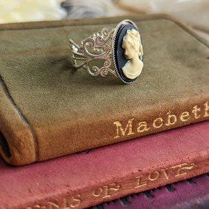 Cameo Ring, Statement Ring, Adjustable Size, Silver Filigree, Victorian Jewelry, Vintage Style, Steampunk Dark Academia