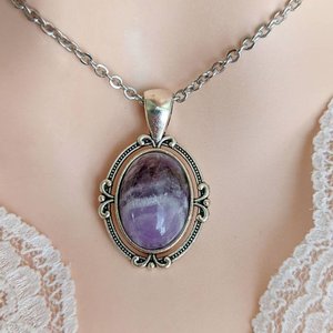 Natural Amethyst Necklace, Purple Crystal Pendant, Gemstone Jewelry Gift for February Birthday