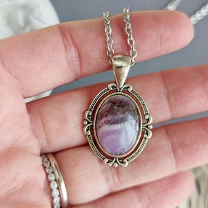 Natural Amethyst Necklace, Purple Crystal Pendant, Gemstone Jewelry Gift for February Birthday