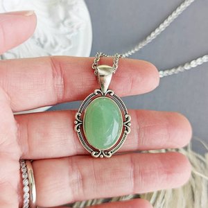 Natural Aventurine Necklace, Green Crystal Pendant, 8th Anniversary Gift for Wife