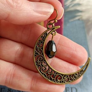 Crescent Moon Earrings, Celestial Jewelry, Filigree Moon Pendants