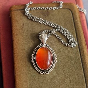 Oval Carnelian Necklace, Red Crystal Jewelry, Natural Gemstone Pendant