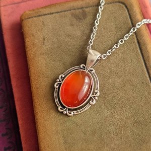 Oval Carnelian Necklace, Red Crystal Jewelry, Natural Gemstone Pendant