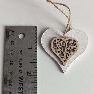 Wood Heart Christmas Ornament, Rustic Farmhouse Style, Romantic Valentines Day Decor