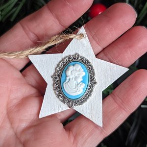 Christmas Ornament, Star Ornament, Victorian Lady Cameo, Shabby Chic, Romantic Christmas Tree, Holiday Decor, Vintage Style, Real Wood