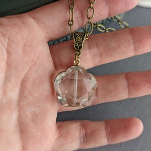 Long Crystal Pendant Necklace with Paperclip Chain