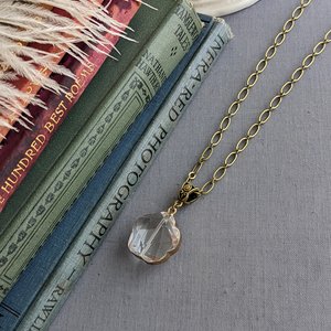 Long Crystal Pendant Necklace with Paperclip Chain